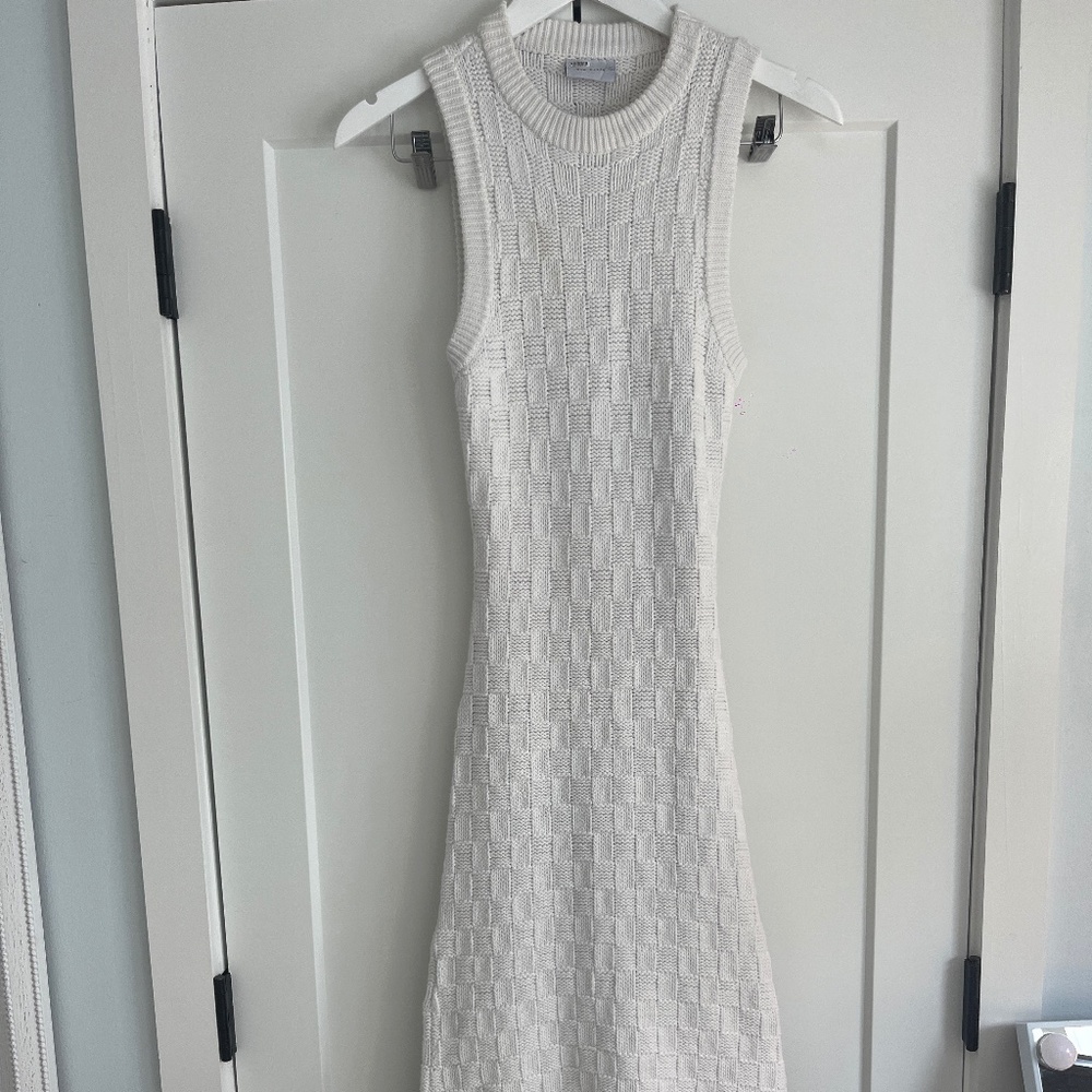 Rue Stiic White Checkered Sweater Midi Dress with Cut Outs
